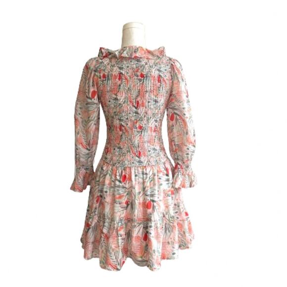 Vestique Dress Sammie Peach Green Floral Smocked V-Neck Mini Dress Small NEW - Picture 4 of 13